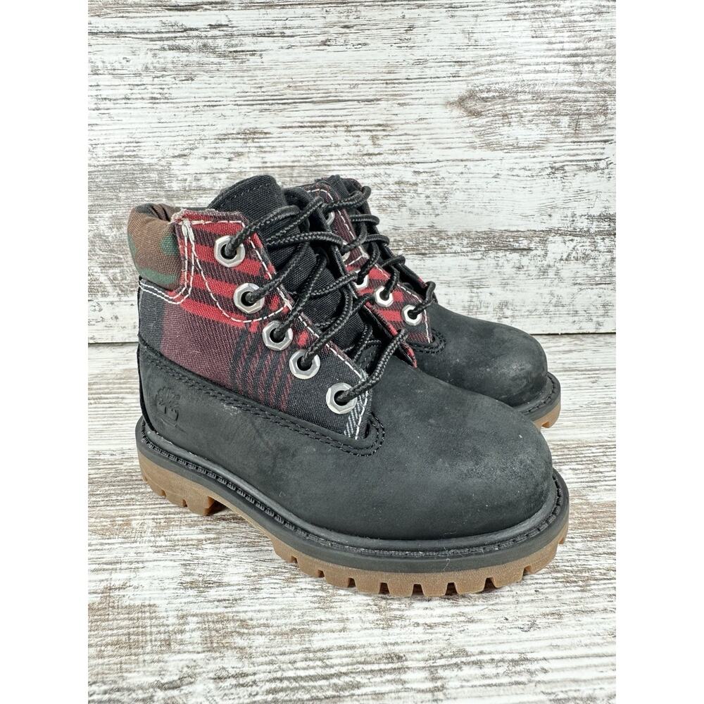 Toddler Timberland Premium 6" Waterproof Nubuck Boots 'Black Plaid Camo' Sz 6